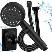 SŁUCHAWKA PRYSZNICOWA CZARNA OSZCZĘDNA 5W1 ZESTAW WĄŻ 1,5M