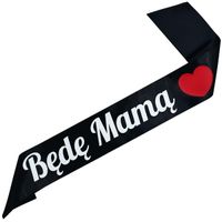 Będę Mamą z serduszkiem -czarna szarfa z białym nadrukiem