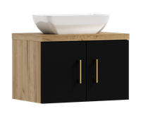 Szafka łazienkowa wisząca MARKUS 80 czarny/dąb z umywalką Lara (W5)