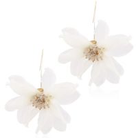 Kolczyki długie kwiatowe szyfonowe białe kwiaty na ŚLUB koraliki klasyczne