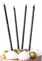 ŚWIECZKI URODZINOWE CZARNO ZŁOTE NA IMPREZĘ URODZINOWĄ DEKORACJA 8 SZT