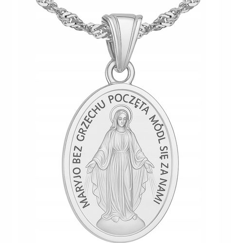 Łańcuszek srebrny medalik komunijny Matka Boska na Komunię na Chrzest na Arena.pl