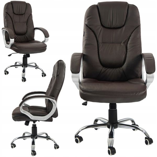 FOTEL BIUROWY OBROTOWY KRZESŁO BIUROWE OBROTOWE ERGONOMICZNY SKÓRZANY BRĄZ zdjęcie 1