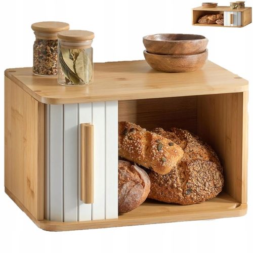 Bambus Chlebak Drewno Pojemnik Na Chleb Pieczywo 33x23 BIAŁE DRZWICZKI na Arena.pl