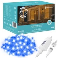 Kurtyna świetlna 500 led girlanda, lampki wewnętrzno-zewnętrzne sople niebieski z zimnym białym flash