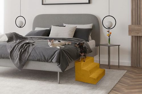 Schodki dla psa 3-stopnie tapicerowane żółte podest dla psa do kanapy na Arena.pl