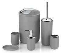 ZESTAW ŁAZIENKOWY AKCESORIA SZCZOTKA WC KOSZ DOZOWNIK MYDELNICZKA KUBKI 6w1