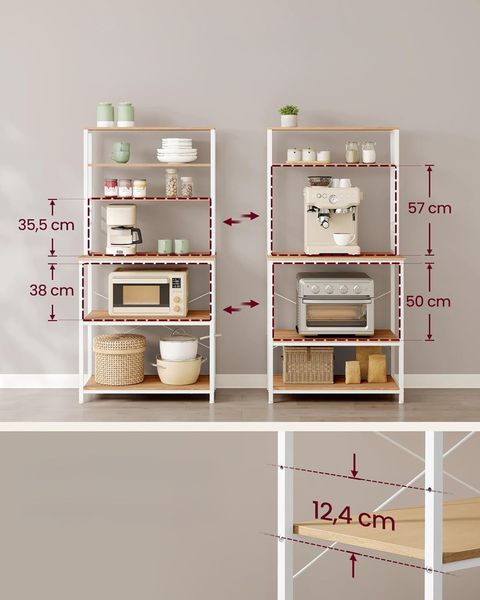 Regał kuchenny wyspa szafka 80x40x167 dąb/biały z 5 półkami haczykami zdjęcie 9