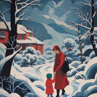 Plakat 70x70cm Matka i Dziecko w Śnieżnej Krainie