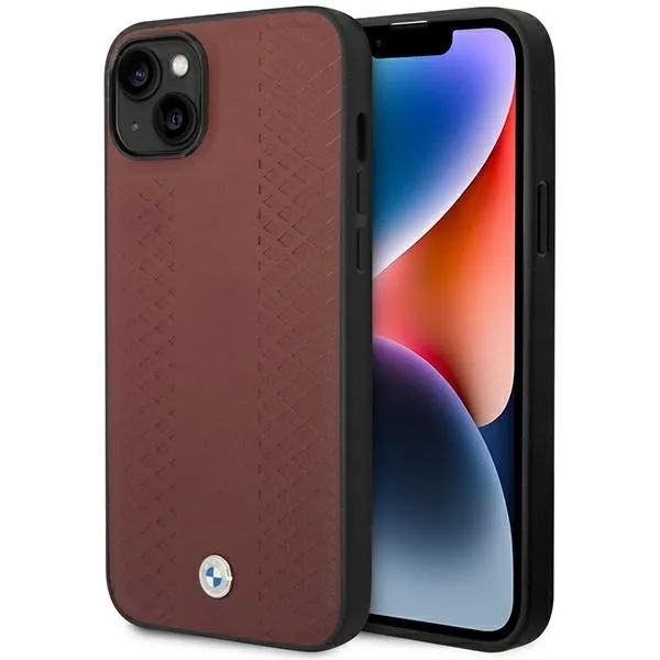 Etui BMW Leather Diamond Pattern na iPhone 14 - burgundowe zdjęcie 1