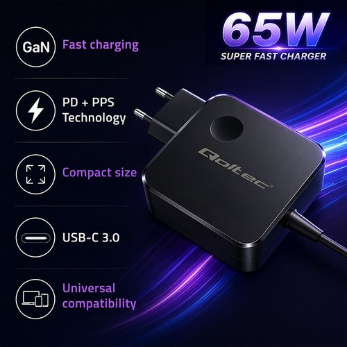 Qoltec ładowarka GaN 65W USB-C PD PPS na Arena.pl