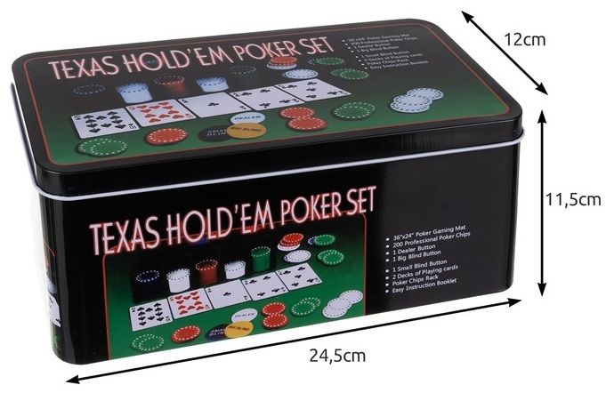 Zestaw do Gry w Pokera - 200 ŻETONÓW + 2 Talie + Zielone Sukno +Puszka zdjęcie 6