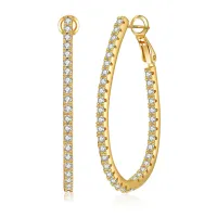 XOEMEL Owalne Kolczyki Kreolskie 50 mm Srebro 925 Pozłacane 14K Złotem