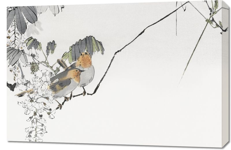 Obraz 90x60cm Two Sparrows, Seitei Japoński Vintage zdjęcie 1