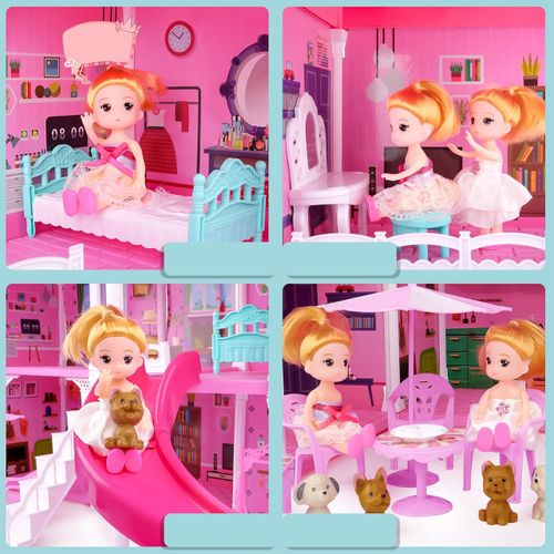 Duży Domek Dla Lalek Villa Rozkładany z Mebelkami, Laleczkami i Pieskami XXL na Arena.pl