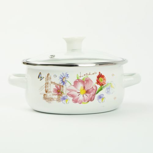 ZESTAW MAŁYCH GARNKÓW 0,7/1,2/1,7L EMALIOWANE WZÓR KWIATY GAZ INDUKCJA na Arena.pl