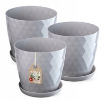 DONICZKA DONICA OSŁONKA 16 cm KWIETNIK Z PODSTAWKĄ SZARA PLASTIKOWA 3 szt