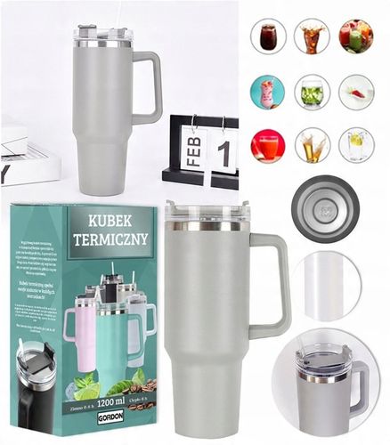 MagiCook KUBEK TERMICZNY 1200 ML ZE SŁOMKĄ STYLE USA Jasna Szarość na Arena.pl