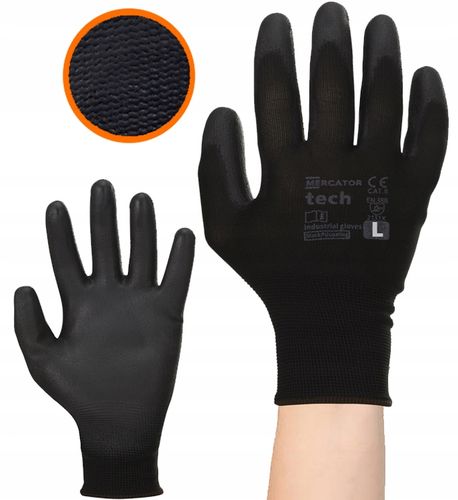 rękawice robocze mercator tech black+black pu - l - 1 para na Arena.pl