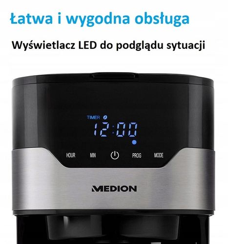 Ekspres przelewowy Medion TERMOS 1.2L 900W,Reg.aromatu kawy,do 8 filiżanek na Arena.pl