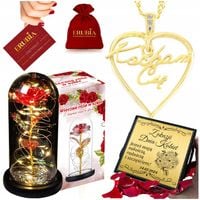 ZŁOTY ŁAŃCUSZEK Z SERDUSZKIEM 925 + RÓŻA WIECZNA DLA KOBIETY MAMY + GRAWER