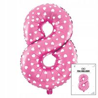 BALON FOLIOWY CYFRĄ CYFERKA 8 RÓŻOWA W KROPKI NA IMPREZE URODZINOWĄ 40cm