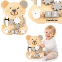 Tablica manipulacyjna Mamabrum Montessori 10 w 1 drewniana Miś dla dzieci