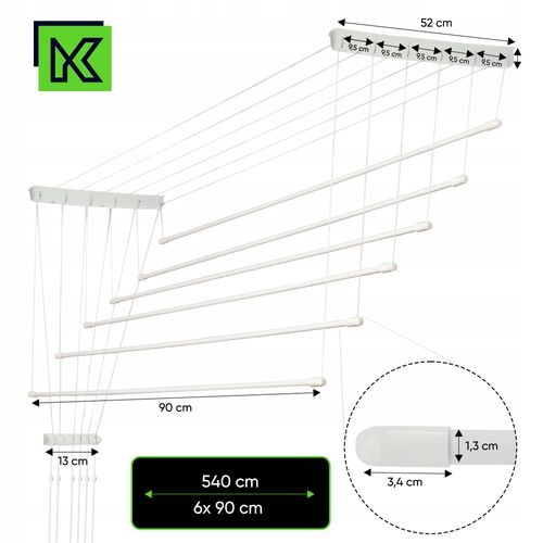 Suszarka Na Pranie Do Ubrań Sufitowa 6 Prętów 90cm na Arena.pl