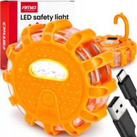 FLARA OSTRZEGAWCZA BŁYSKOWA USB 12+3LED KOGUT LAMPA STROBOSKOP POMARAŃCZOWA
