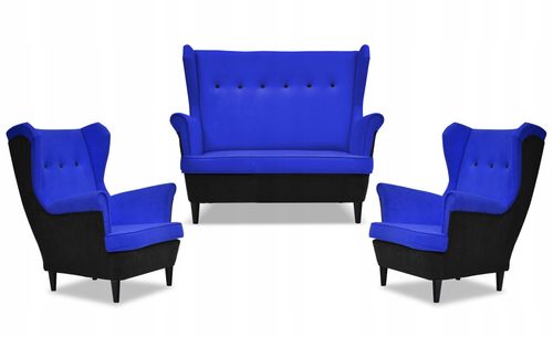 Zestaw wypoczynkowy ARI DUO sofa fotele Family Meble czarno - niebieski na Arena.pl
