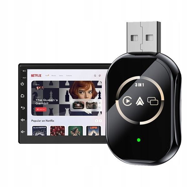 BEZPRZEWODOWY ADAPTER SAMOCHODOWY ANDROID AUTO APPLE CARPLAY 3W1 zdjęcie 2