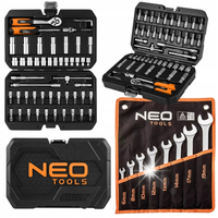 NEO TOOLS Klucze Nasadowe 1/4" 55 el + Klucze płasko-oczkowe 6-19 mm 8x