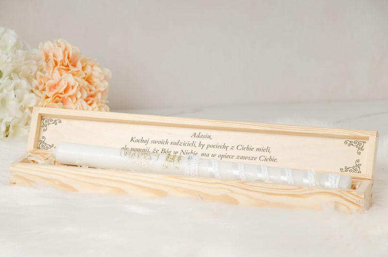 Drewniane pudełko na świecę do Chrztu Świętego PSC-3 zdjęcie 5