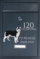 METALOWA SKRZYNKA na listy pocztowaz nadrukiem uwaga pies HUSKY twój adres