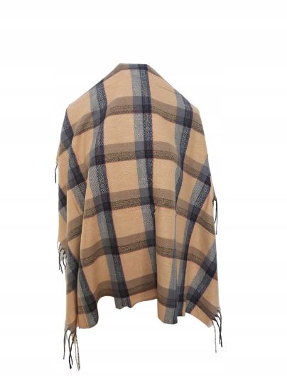 Ciepła Jesienno-Zimowa Chusta W Modną Kratę Szal Jasna Morelka zdjęcie 1