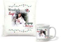 Zestaw PODUSZKA i KUBEK nadruk świąteczny PREZENT twoje zdjęcie tekst