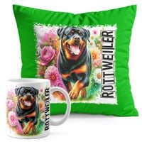 ZESTAW KUBEK + PODUSZKA ZIELONA - PIES PSY PIESEK RASA ROTTWEILER