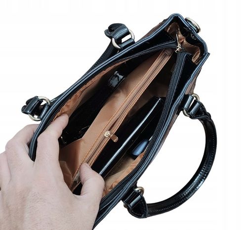 Torebka CZARNA Zestaw 3w1 Damska KLASYCZNA Lakierowana Prezent na Arena.pl