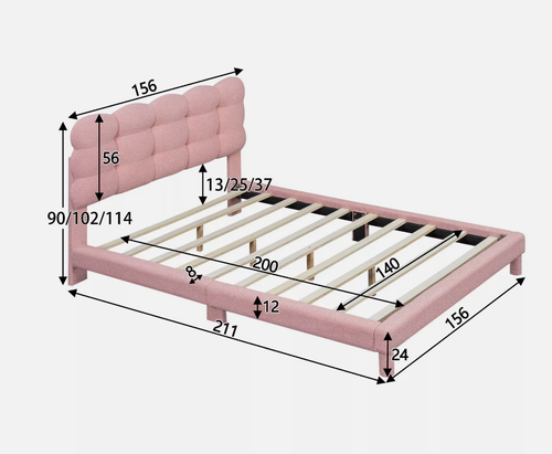 Łóżko tapicerowane 140 x 200 cm młodzieżowe różowe z ramą z listew na Arena.pl