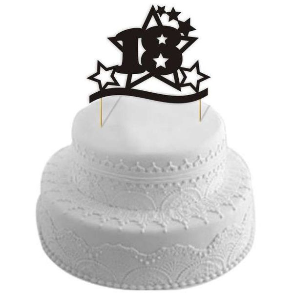 Dekoracja na tort papierowa "Urodziny 18 Stars", czarna,  17 cm na Arena.pl