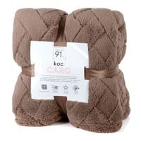 Koc 150x200 ciemnobeżowy CARO jodełka mikroflano 340gsm