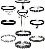 Zestaw 10 szt CHOKER naszyjnik rzemyk celebrytka