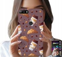 ETUI DO HUAWEI Y7 2018 - CASE Z KAWĄ ROGALIKAMI I ZIARNAMI W TLE