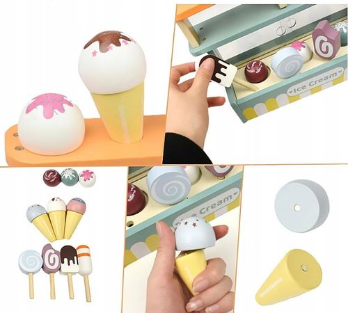 LODZIARNIA DLA DZIECI WITRYNA Z LODAMI STOISKO DREWNIANY SKLEPIK DLA DZIECI na Arena.pl