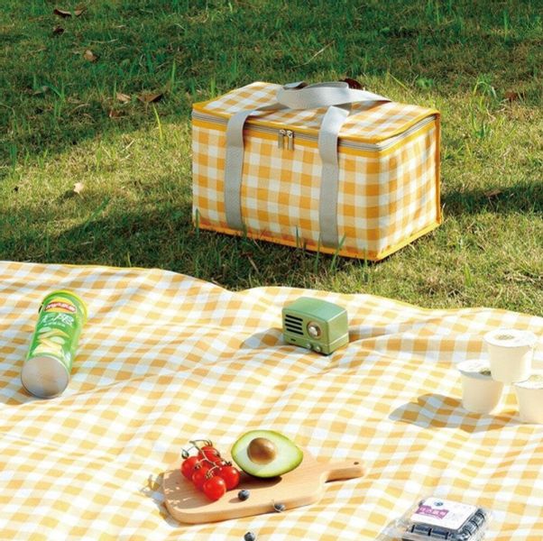 LUNCH BOX termiczna pojemna na jedzenie torba w kratkę duża zdjęcie 4