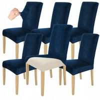 ZESTAW 6 SZT. POKROWCE POKROWIEC NA KRZESŁO GRANATOWY WELUR ELASTCZYNY