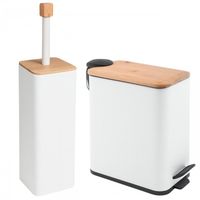 Zestaw łazienkowy kosz 5l wolny opad i szczotka do WC biały mat bambus