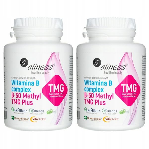 Aliness Witamina B Complex B-50 METHYL TMG PLUS STRES PAMIĘĆ vege 100 kaps zdjęcie 2