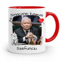 Kubek Czerwony Śmieszny Pis Jarosław Kaczyński Z Nadrukiem Ze Zdjęciem