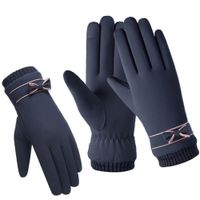 Eleganckie zimowe rękawiczki damskie ciepłe kokardka dotykowe do telefonu